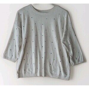 J JILL Medium Petite Marled Cream Polka Dot Sweater Blouse 3/4 Sleeve NO TAG Mom